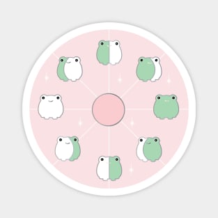 Kawaii Frog Phases of the Moon in Aesthetic Pink and Sage Green Magnet